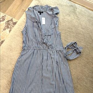 NWT - Banana Republic Striped Sleeveless Midi Dress Cotton Chambray Denim Sz 12